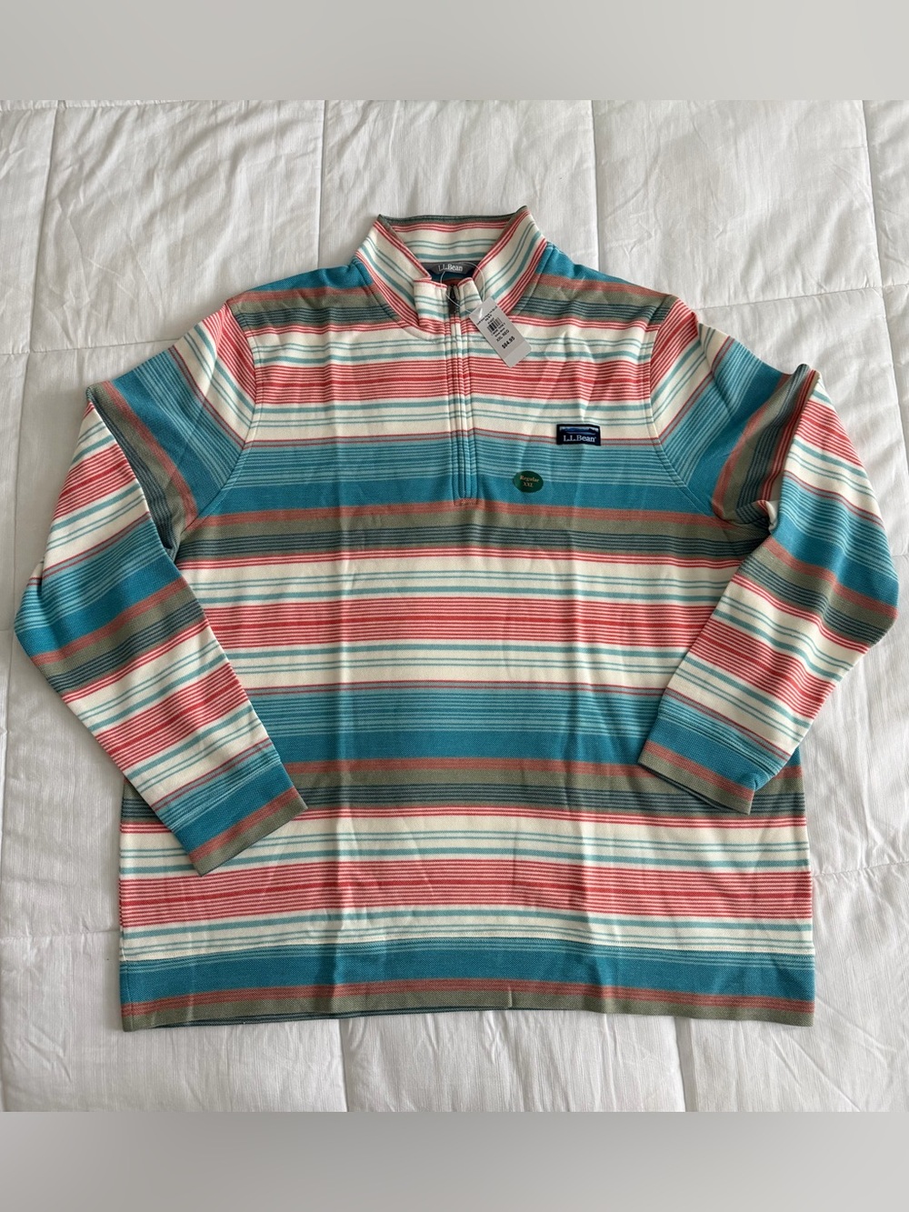 NWT L.L. Bean Men’s Striped Quarter-Zip Shirt - Teal & Coral